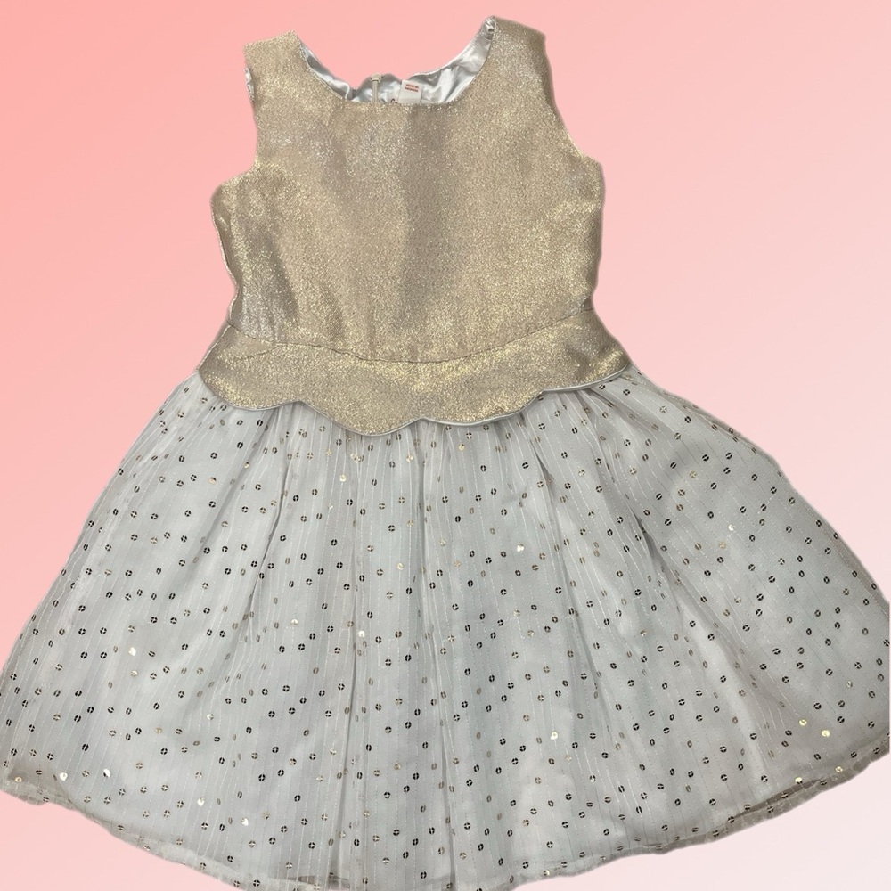 Cat and Jack Gold and White Glitter Dress size 7/8